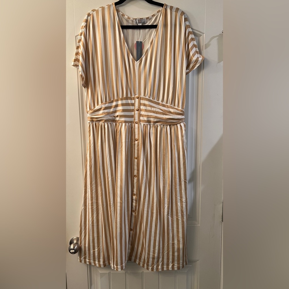 New Size XL Yellow and White striped Dress